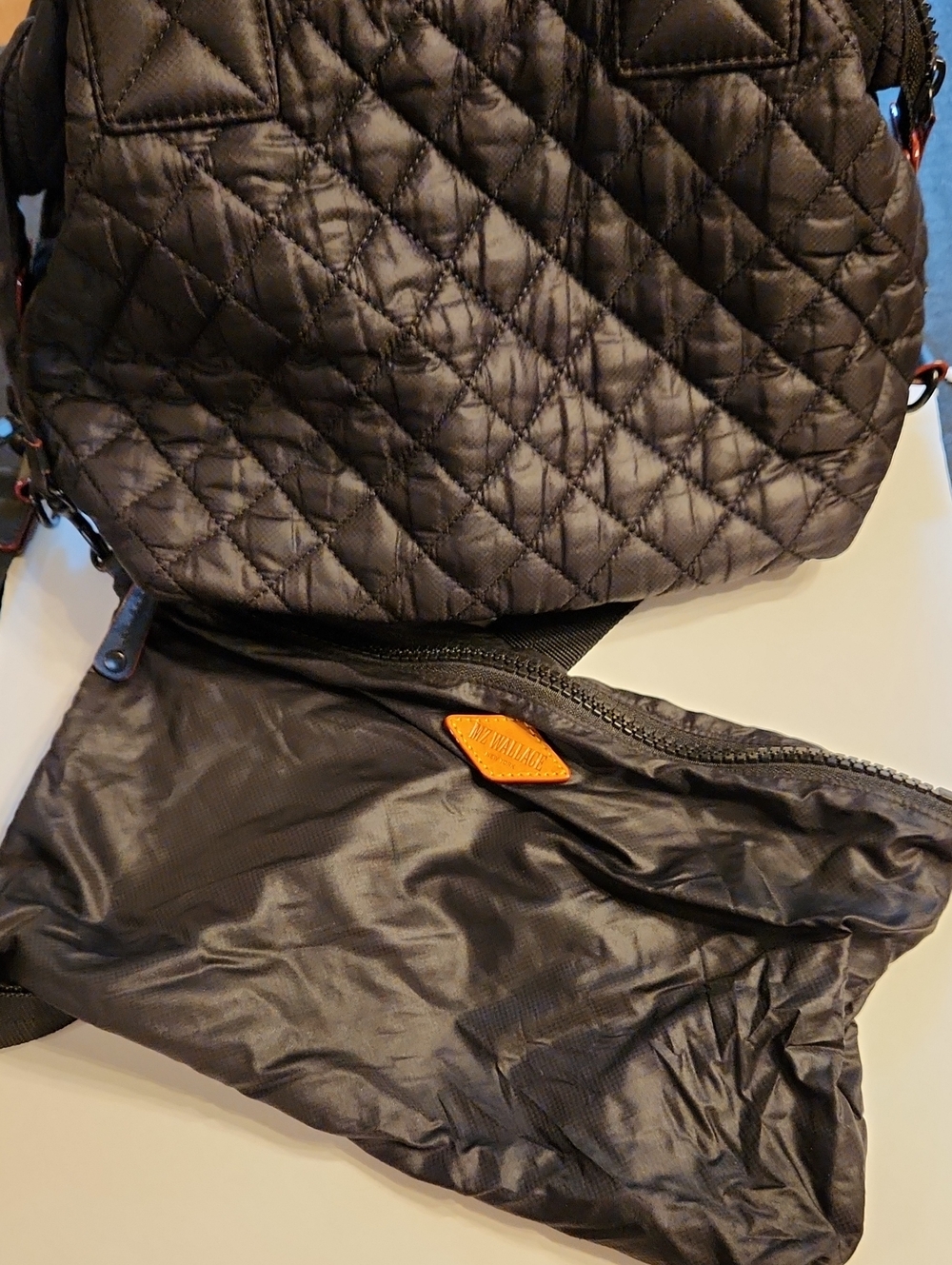 MZ Wallace Quilted Metro Black Tote Bag w/handles & Crossbody Strap - Picture 6 of 13